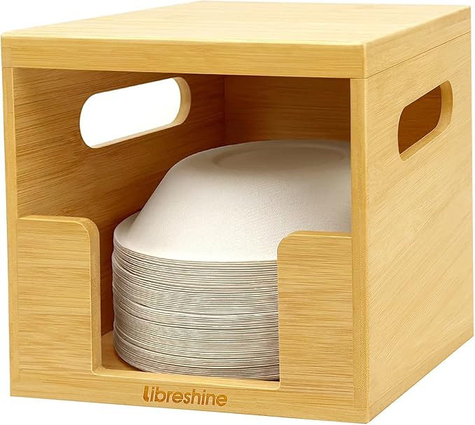Libreshine Paper Bowl Holder – Natural Bamboo Disposable Bowl Dispenser for 8–32 oz, Holds 90... | Amazon (US)