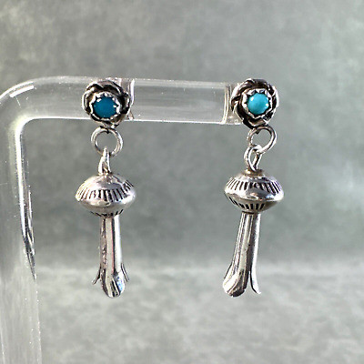 Vintage Squash Blossom Earrings Turquoise Hand Stamped Sterling Silver  | eBay | eBay US