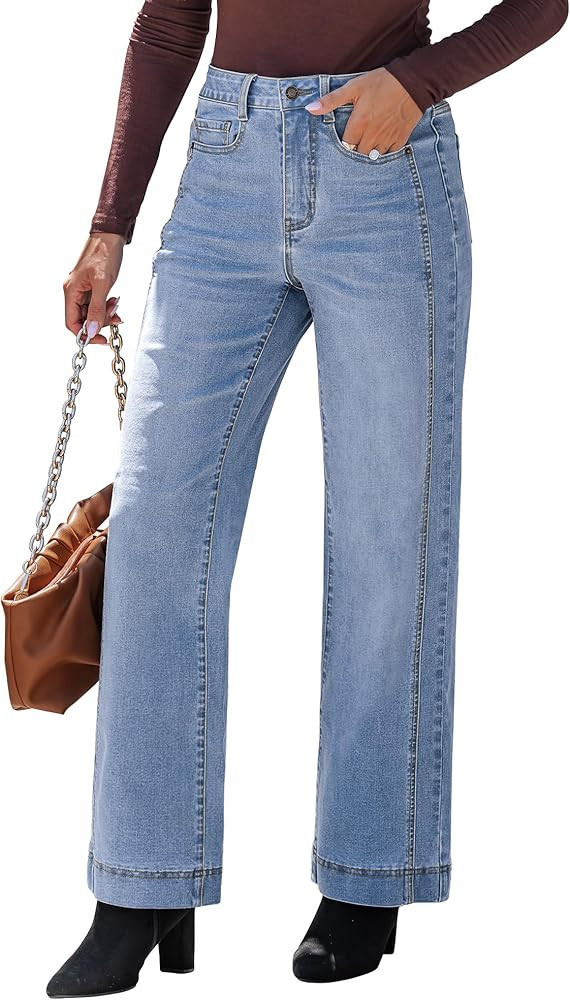 luvamia Wide Leg Jeans for Women Trendy High Waisted Double Side Seams Stretchy Denim Pants Trous... | Amazon (US)