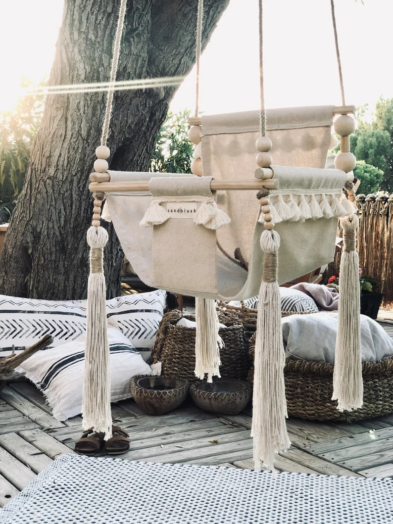 Baby Swing, Fringed, Tasseled, High Back, Indoor Outdoor, Boho Nursery Decor, Toddler Child, Fabr... | Etsy (US)