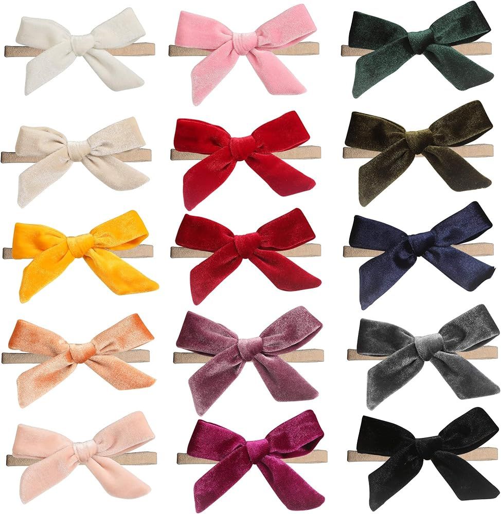 15 Pack Solid Velvet Bow Super Stretchy Nylon Headbands Hairbands Accessories for Baby Girls Todd... | Amazon (US)