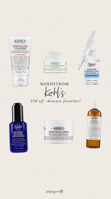 Kiehl’s favorite skincare items currently on sale. 25% off!