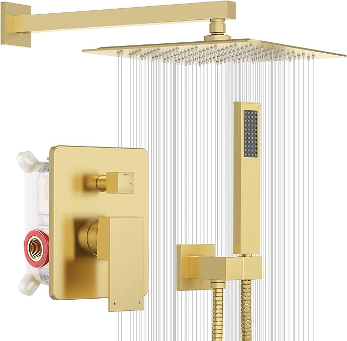 ESNBIA Shower System Gold, Bathroom 10 Inches Rain Shower Head with Handheld Combo Set, Wall Moun... | Amazon (US)