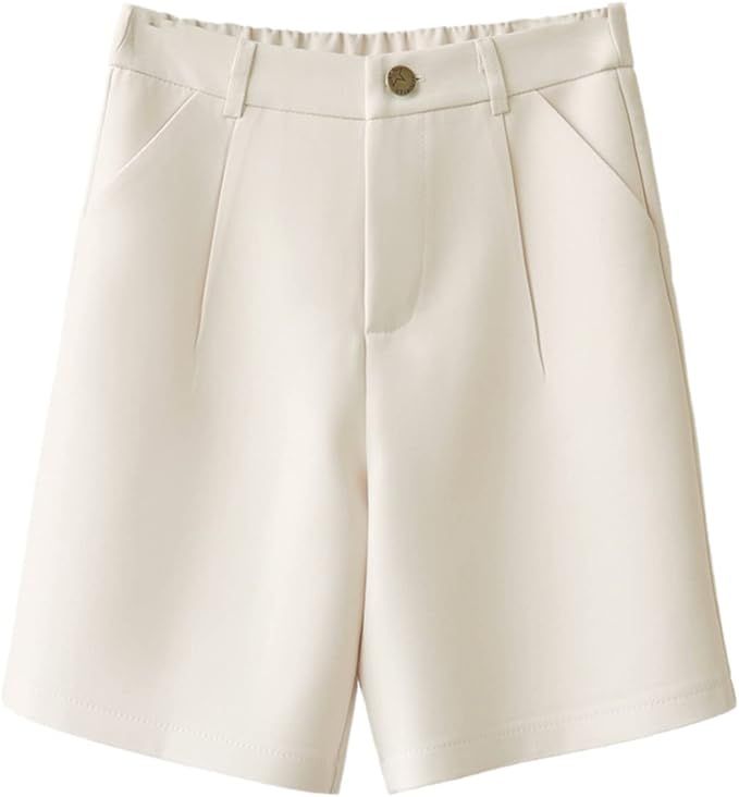 Summer Women Casual Shorts Elastic Waist Knee Length Baggy Business Trouser | Amazon (US)