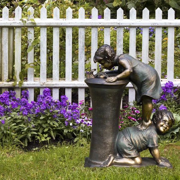Astral Fiberglass/Resin Boy and Girl Drinking Fountain with LED Light | Wayfair Professional