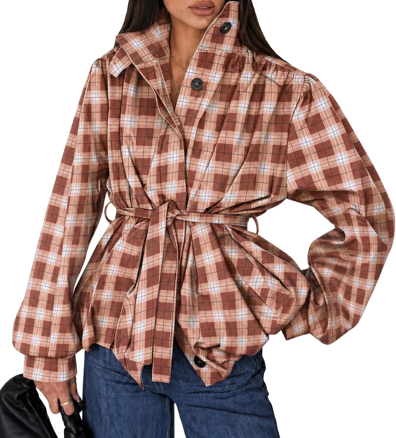 Cicy Bell Womens Fall Casual Jackets Trendy Funnel Neck Belted Trench Coats | Amazon (US)