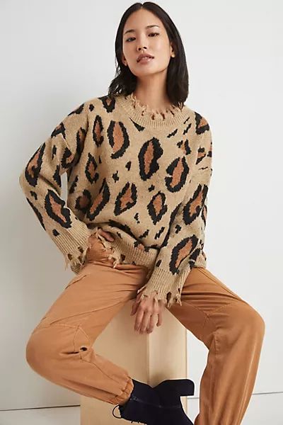 Aleid Frayed Leopard Sweater | Anthropologie (US)