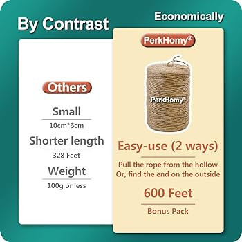 PerkHomy Natural Jute Twine 600 Feet Long Twine String for Crafts Gift Wrapping Packing Gardening... | Amazon (US)