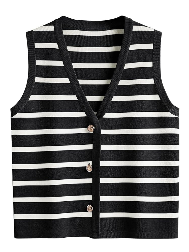 LILLUSORY Vest Tops for Women 2025 Fall Outfits Striped Sweaters Button Up Casual Shirts Blouses ... | Amazon (US)