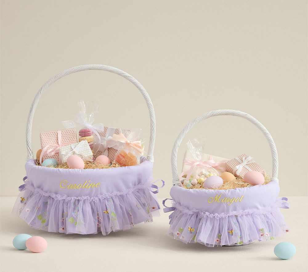 Lavender Butterfly Embroidered Tulle Easter Basket Liner | Pottery Barn Kids