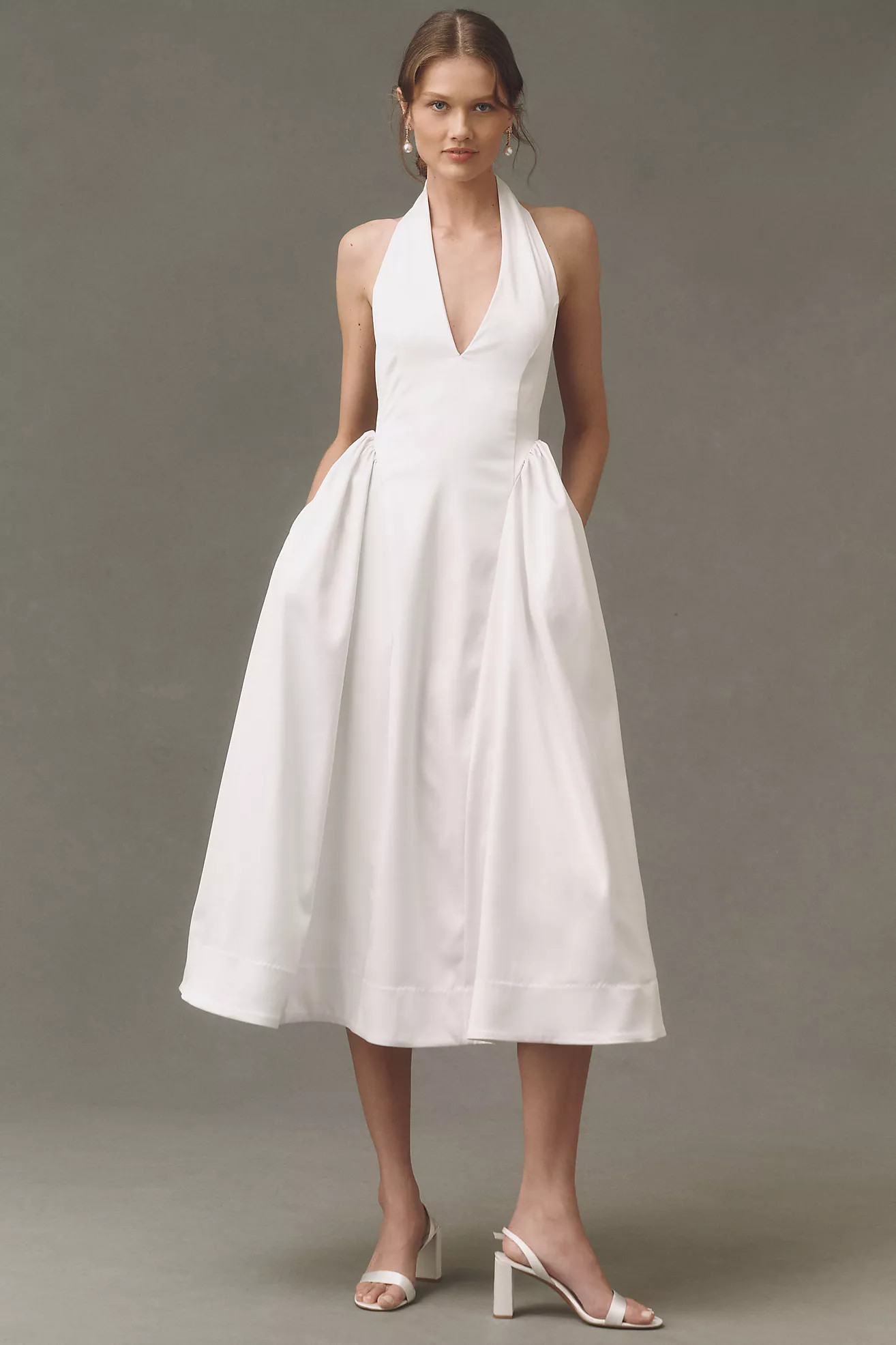 BHLDN Halter-Neck Satin Fit-and-Flare Maxi Dress | Anthropologie (US)
