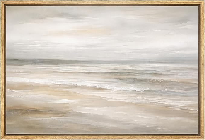 wall26 Framed Canvas Print Wall Art Neutral Misty Ocean Waves Minimalist Seascape Illustrations M... | Amazon (US)