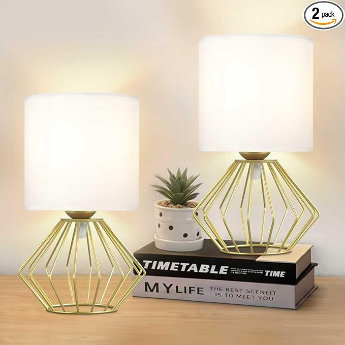 Hamilyeah Table Lamps Set of 2, Modern Bedside Lamps with White Fabric Shade, Industrial Night St... | Amazon (US)