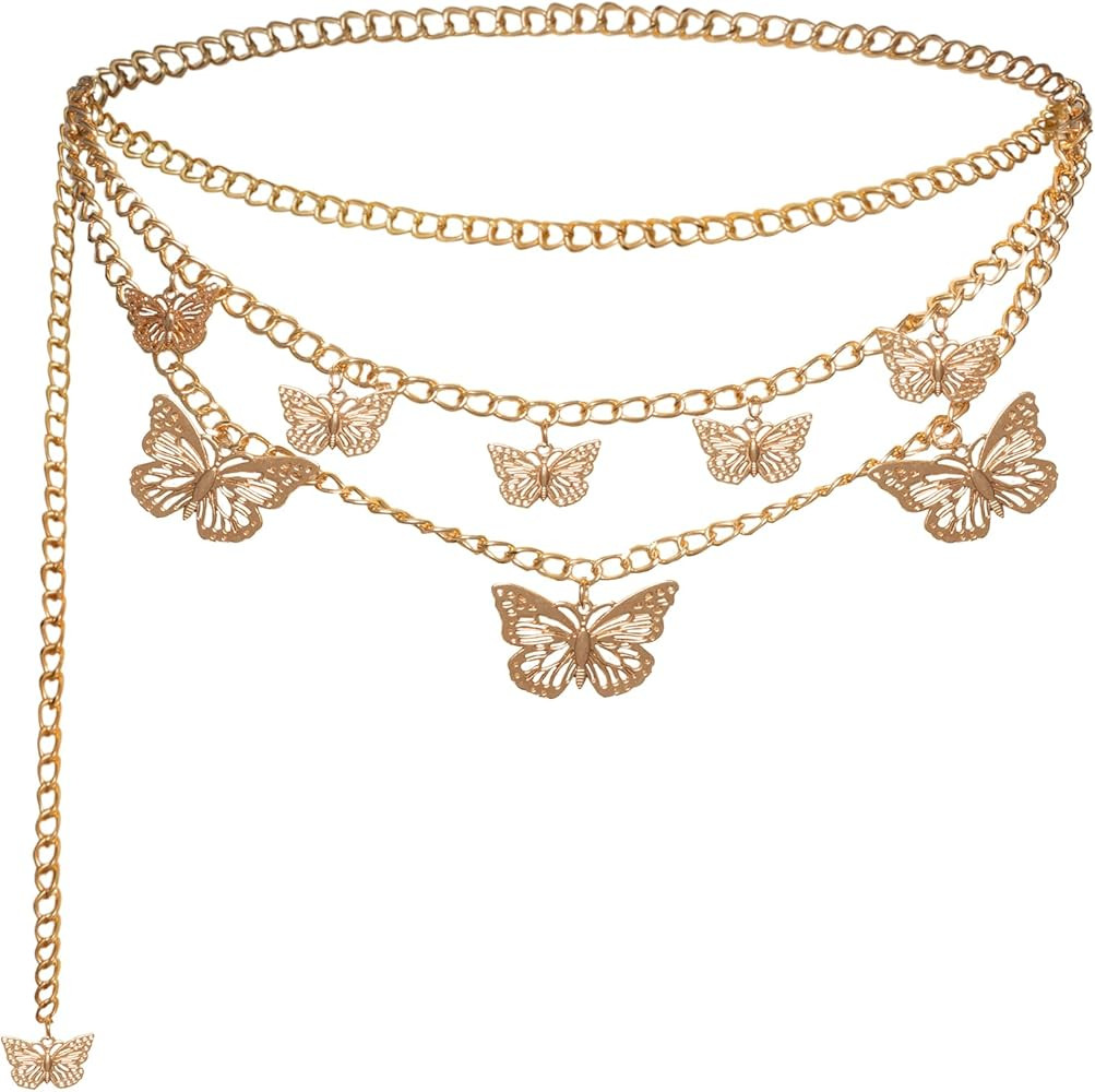 SCARLET DARKNES Women's Chain Belt Metal Waist Cowboy Belt Concho Belt for Dress | Amazon (US)