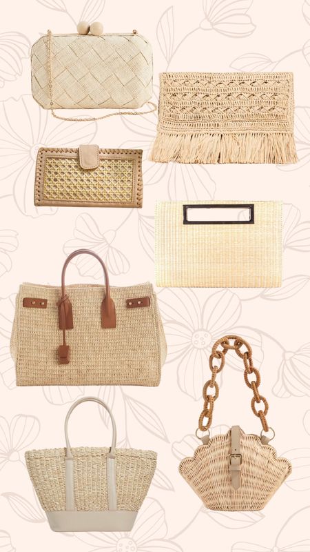 Straw and woven handbags. A mix of high and low and designer hand bags. The larger tote is from YSL and then there’s a cute clutch from a small female founder brand  

#LTKitbag #LTKSeasonal #LTKstyletip