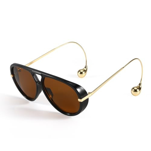 DreamCalf Oversized Aviator Sunglasses with Earring for Women Large Big UV400 Protection Designer 2025 Ladies Shades | Amazon (US)