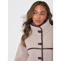 Threadbare Tab Detail Funnel Neck Fleece in Mushroom Brown | Threadbare UK