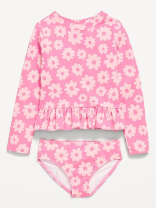 Printed Long-Sleeve Rashguard Swim Top Set for Toddler Girls | Old Navy (US)