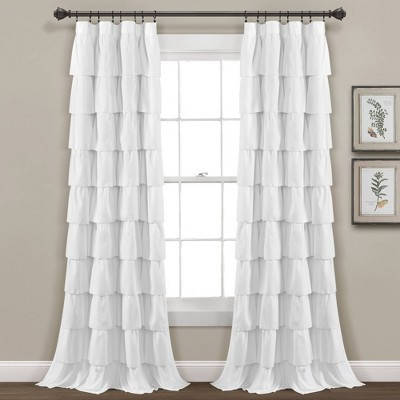 84"x50" Ruffle Window Curtain White - Lush Décor: Light Filtering Rod Pocket Panel | Target