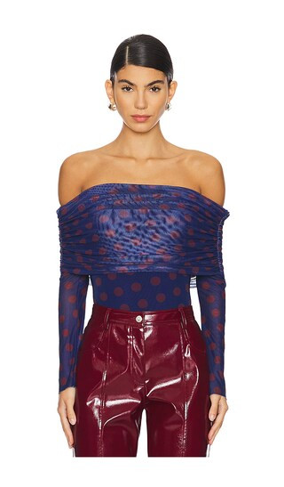 x REVOLVE Maxine Bodysuit in Navy Diagonal Dot | Revolve Clothing (Global)