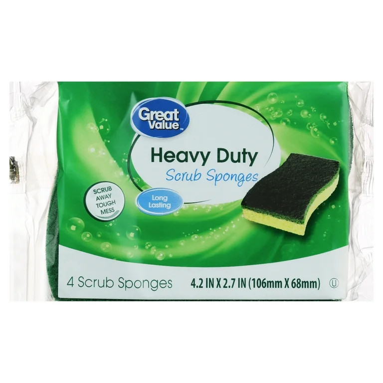 Great Value Heavy Duty Scrub Sponges, 4 Count - Walmart.com | Walmart (US)