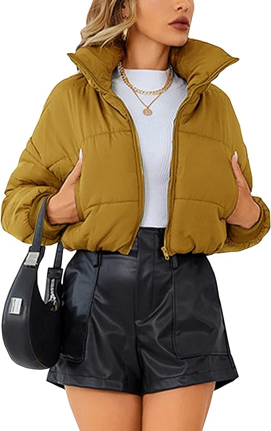 Lumister Womens Lightweight Quilted Jacket Long Sleeve Stand Collar Zipper Cropped Puffer Jacket ... | Amazon (US)