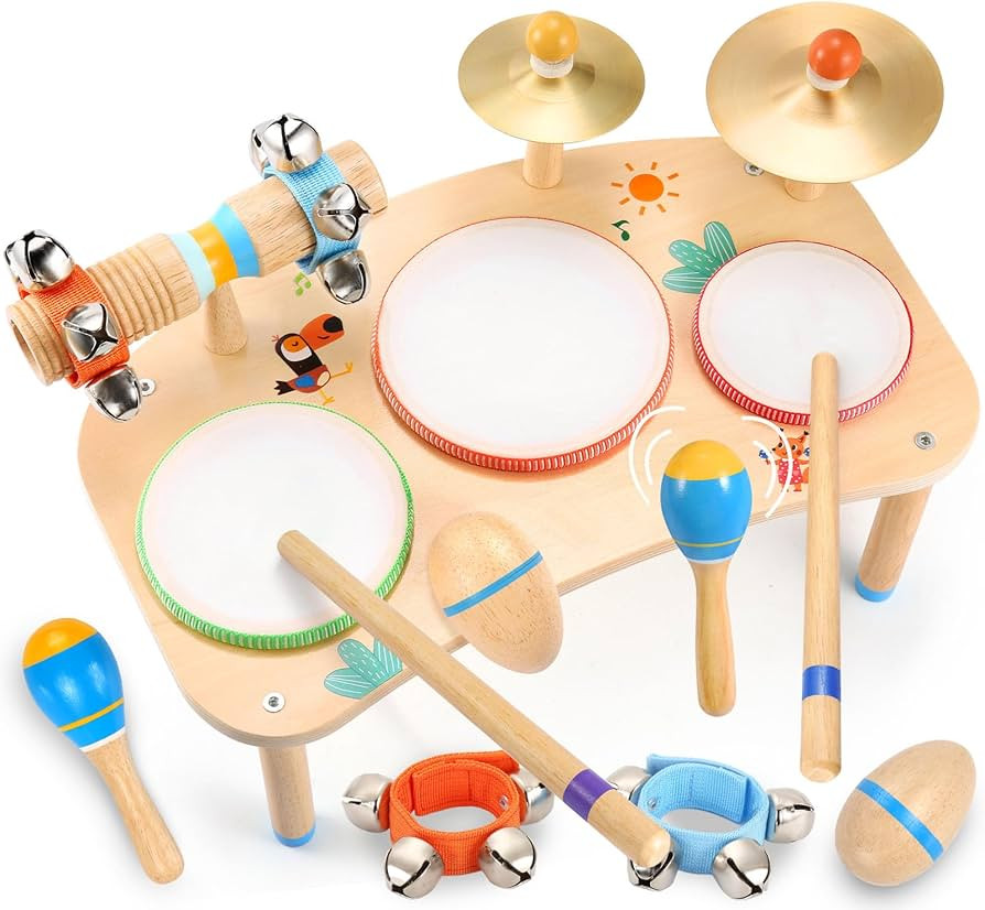 WINYGZ Toddler Drum Set – 11 in 1 Kids Musical Instruments with Resonant Drums, Cymbals, Maraca... | Amazon (US)