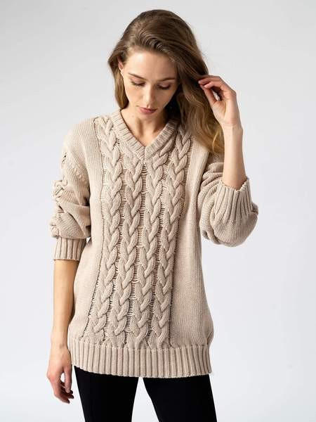 Cotton Cable Knit Sweater - Beige | Saint & Sofia UK
