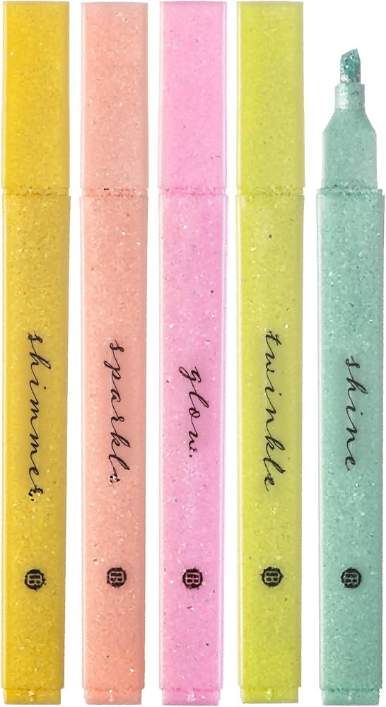 DIVERSEBEE Glitter Bible Highlighters with Soft Chisel Tip, 5 Pack Assorted Color Pens No Bleed, ... | Amazon (US)