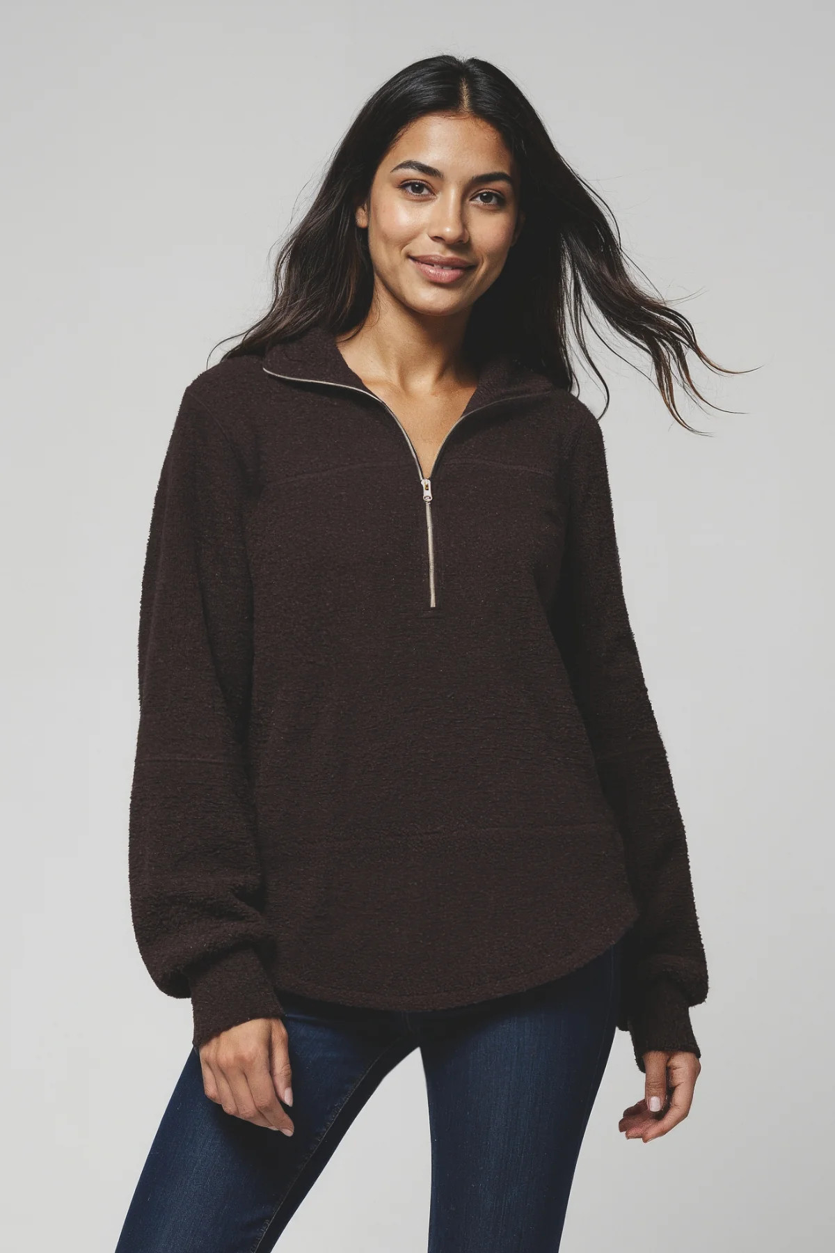 Sherpa 1/4 Zip Pullover | Black Coffee | Three Dots