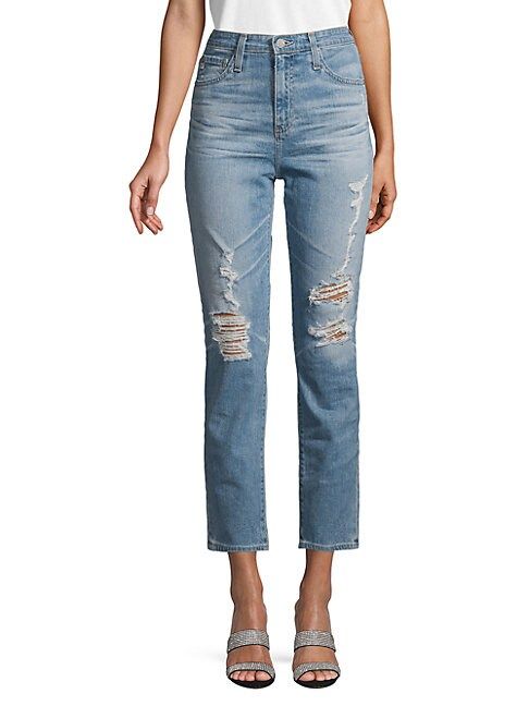 Pheobe Distressed High-Waisted Tapered-Leg Jeans | Saks Fifth Avenue OFF 5TH
