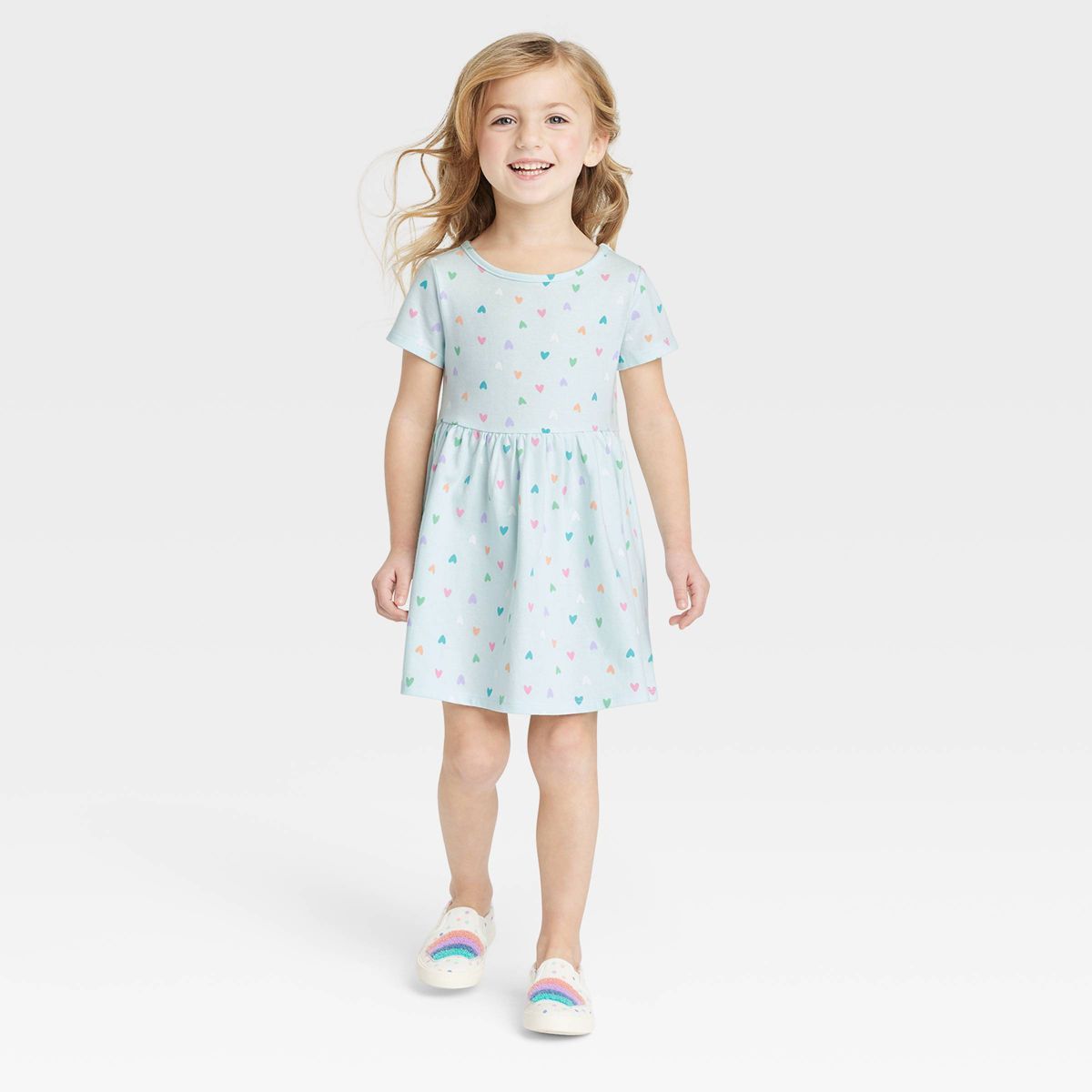 Toddler Girls' Hearts Short Sleeve Dress - Cat & Jack™ Blue | Target