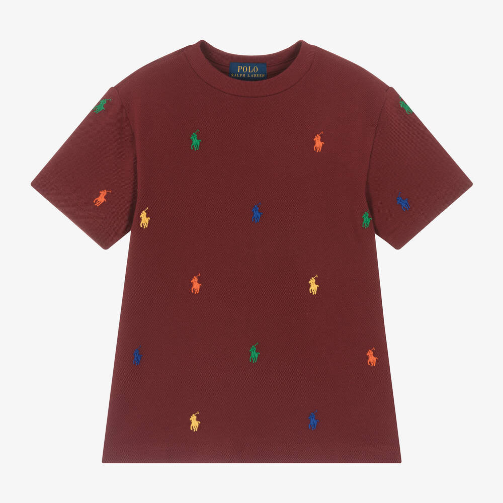 Boys Burgundy Red Cotton Piqué T-Shirt | Childrensalon