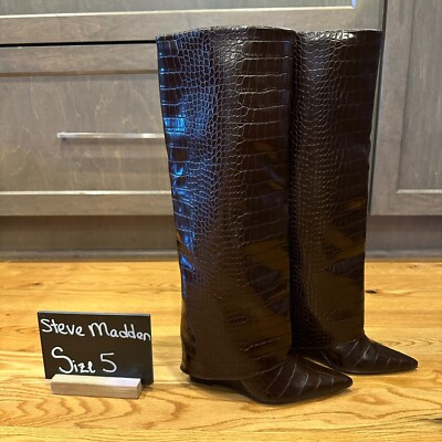 Womens Steve Madden Paltrow Brown Faux Leather Croc Print Wedge Boots Size 5 M | eBay US