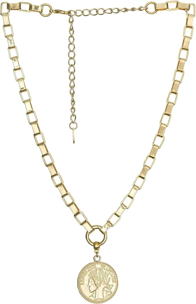 Ettika Chain Necklace for Women. The Traveler's Coin 18k Gold Plated Chain Necklace. Fashion Jewe... | Amazon (US)