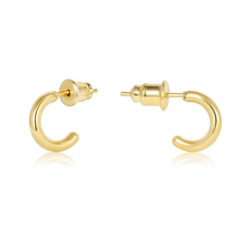 Lightweight Mini Hoop Earrings for Women, 14K Gold Open Huggie Hypoallergenic Tiny Hoops in Silver, Minimalist (6mm, 1 Pair) | Amazon (US)