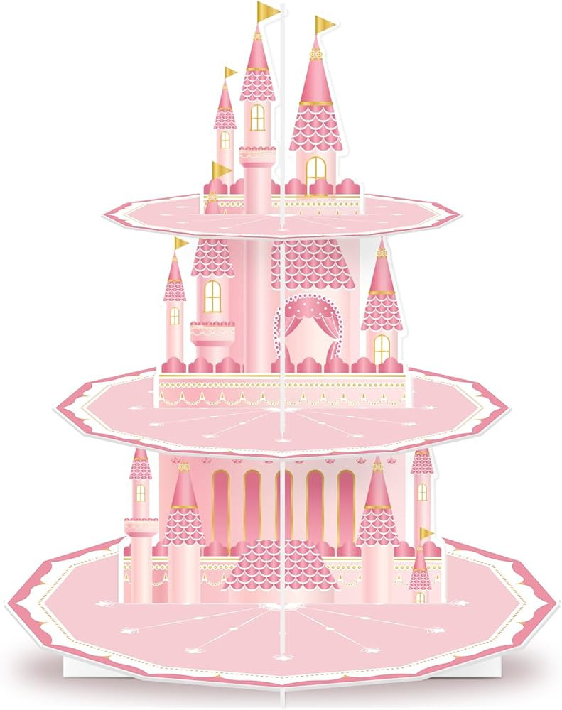 KALEFO Princess Party Supplies 3 Tier Cupcake Stand Girl Birthday Decorations Pink Castle Cake Tr... | Amazon (US)