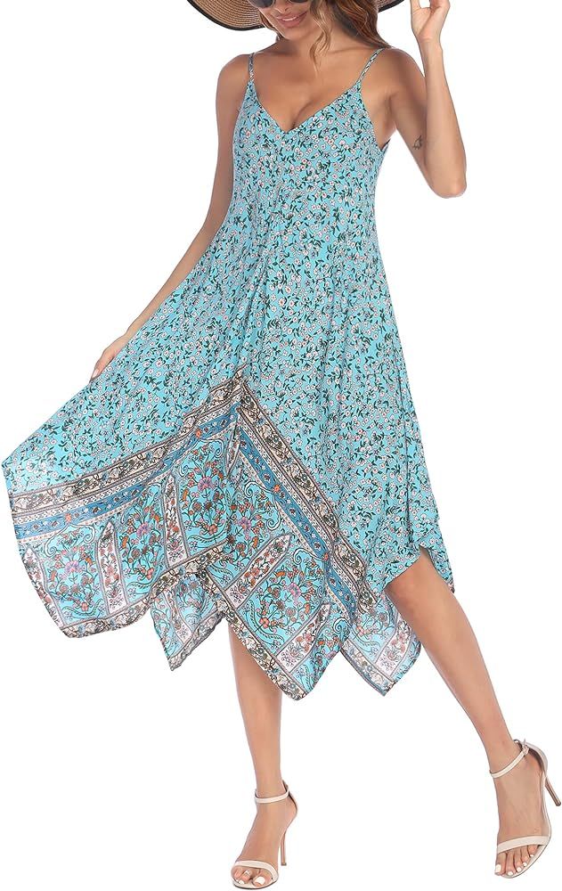 Chigant Women's 2024 Summer Dress Casual Boho Sundress Spaghetti Strap Swimwear Cover Up Beach Fl... | Amazon (US)