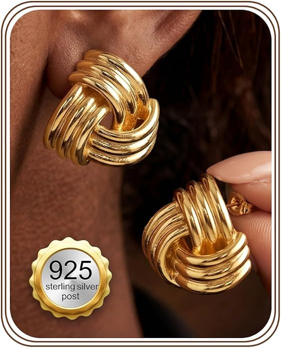 Chunky Gold Stud Earrings for Women Sterling Silver Earring Hypoallergenic | Non Tarnish 14K Gold... | Amazon (US)