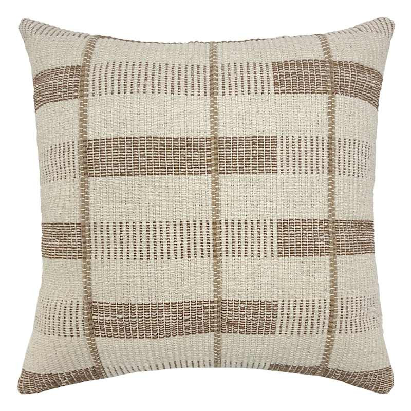 Neutral & Brown Block Striped Throw Pillow, 20", Cotton, sold by At Home | At Home