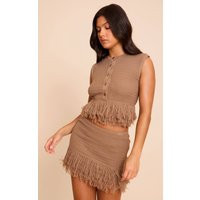 Mocha Rib Fringe Hem Knit Skirt | PrettyLittleThing US