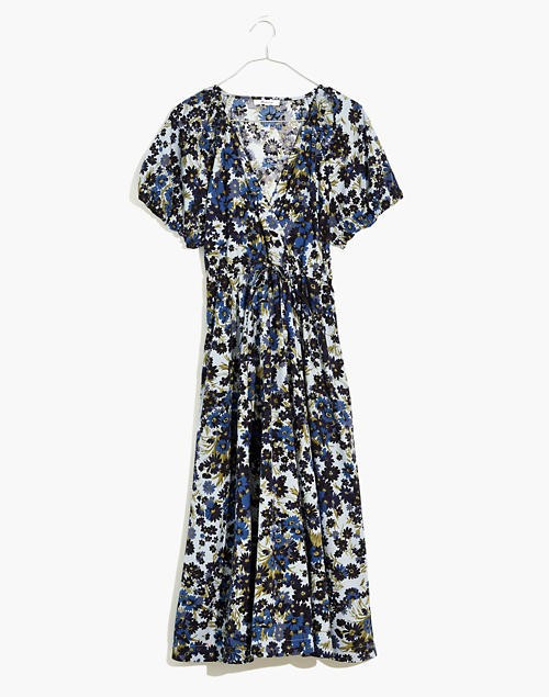 Drawstring Faux-Wrap Midi Dress in Daisy Reverie- Madewell Dress | Madewell
