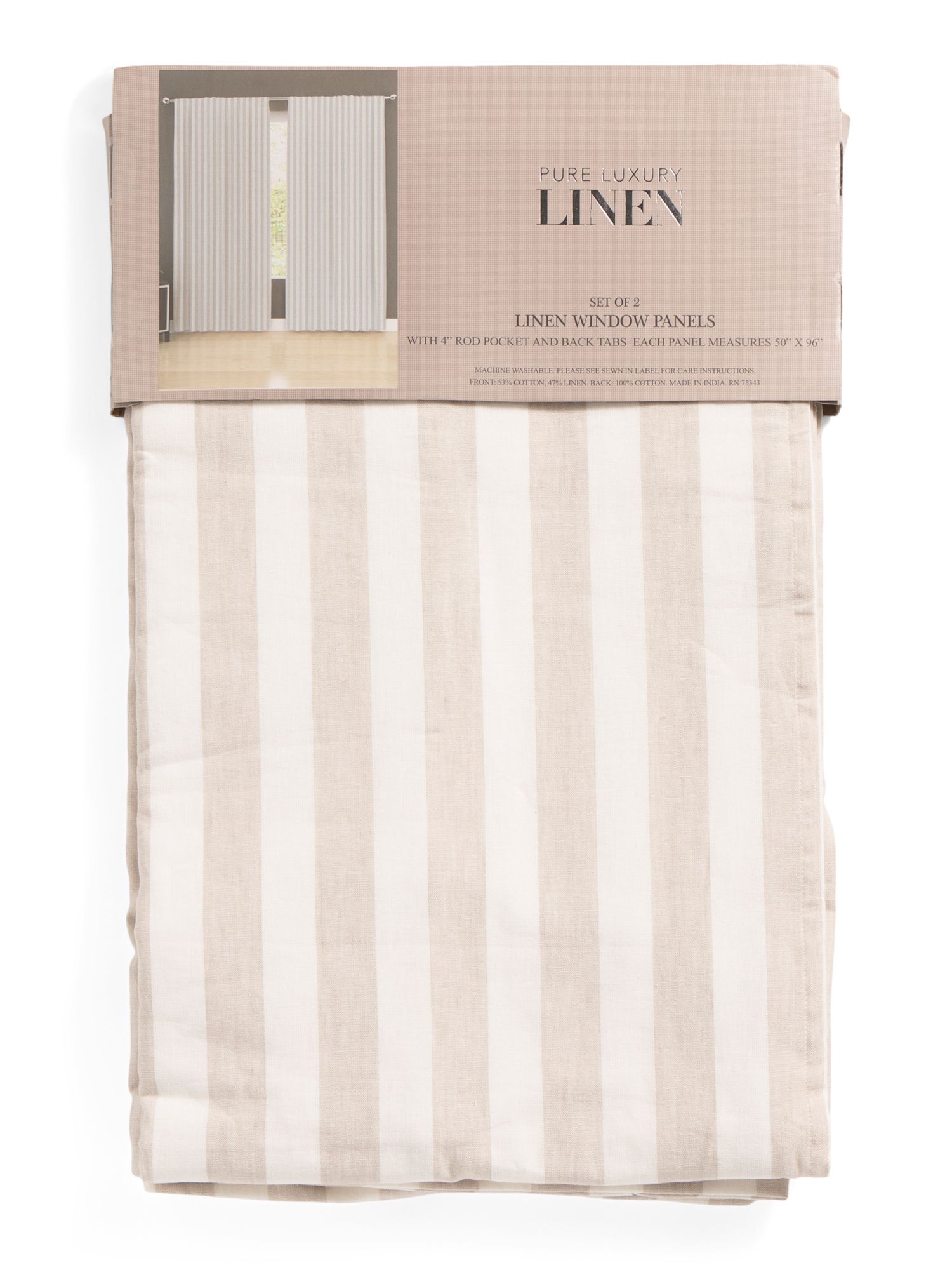 50x96 Set Of 2 Linen Blend Striped Window Panels | Marshalls