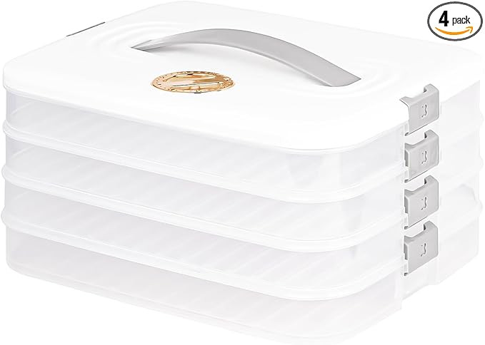 Liatinbo 4-Layer cookie carrier with lid and handle,dessert carrier dumpling container cookie tra... | Amazon (US)