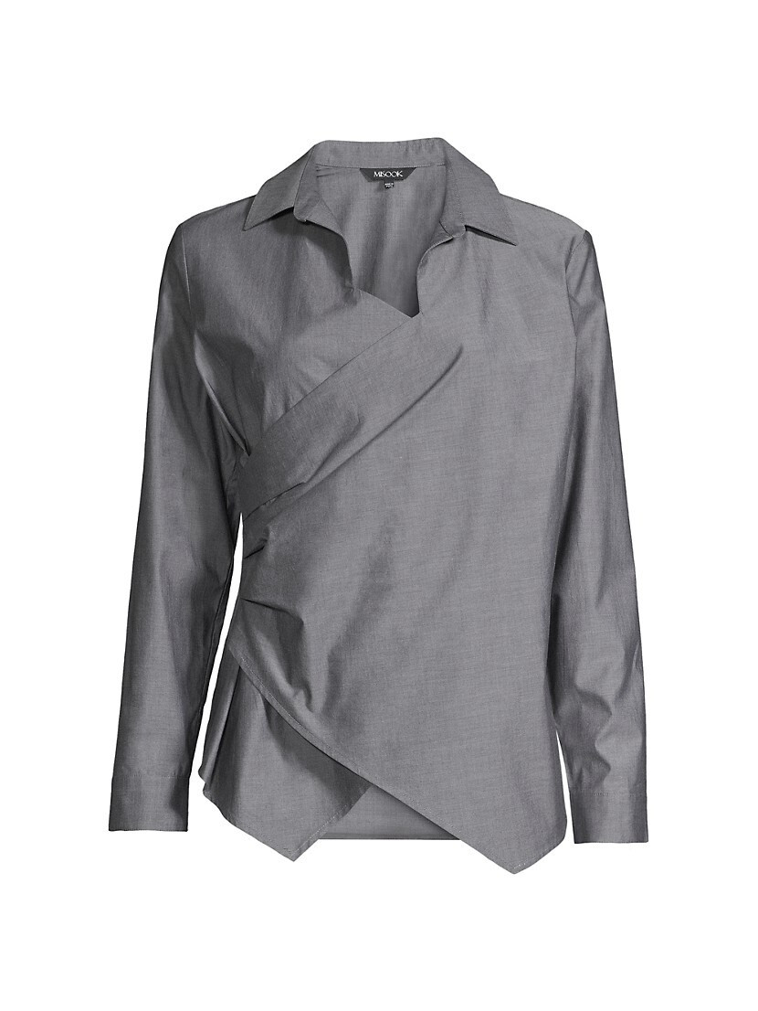 Gathered Side Faux-Wrap Cotton Blouse | Saks Fifth Avenue