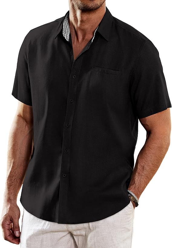 COOFANDY Men's Casual Linen Shirts Short Sleeve Button Down Shirt Summer Beach Tops       Send to... | Amazon (US)