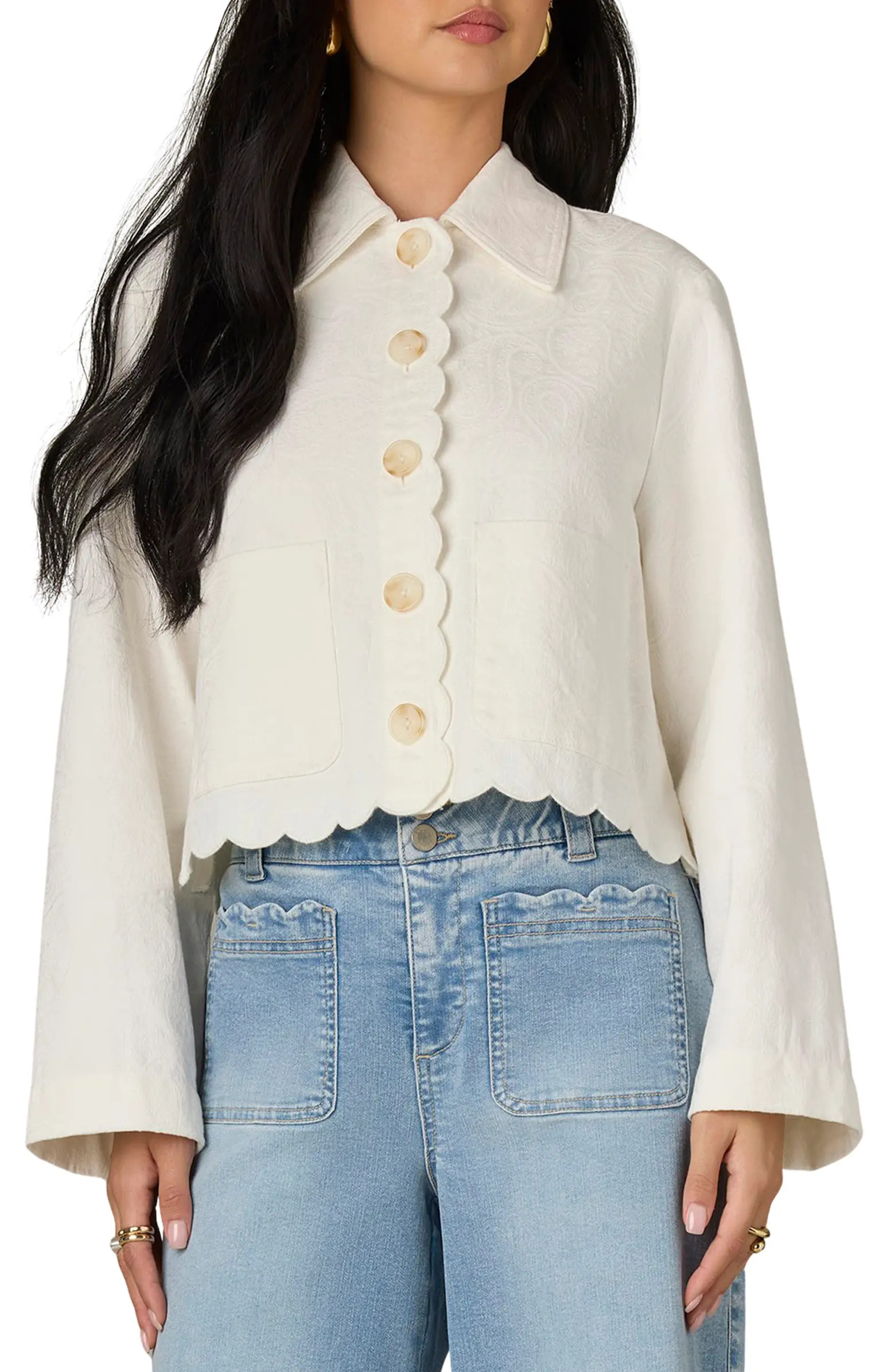 Scallop Detail Cotton Crop Jacket | Nordstrom