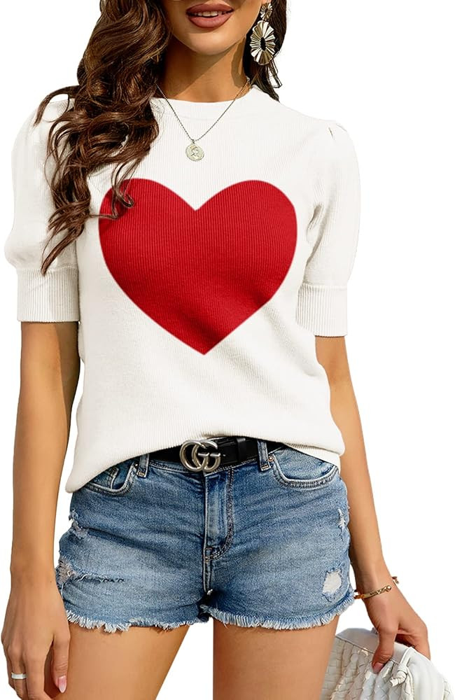 Zbyclub Womens Puff Short Sleeve Sweaters Pullover Shirt Tops Crew Neck Lightweight Knit Sweater ... | Amazon (US)