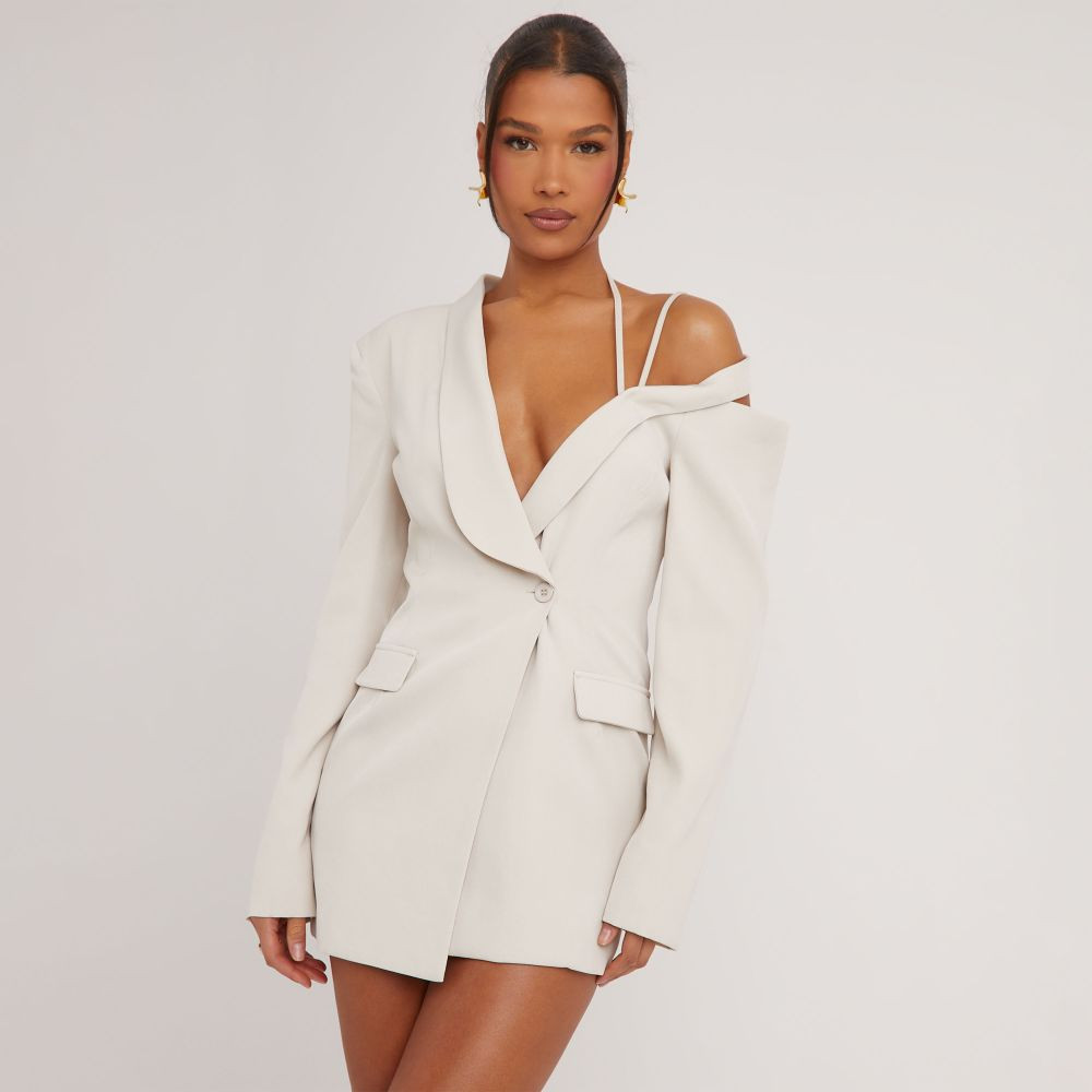 Strappy Detail Blazer Dress In Stone Woven | EGO Shoes (US & Canada)