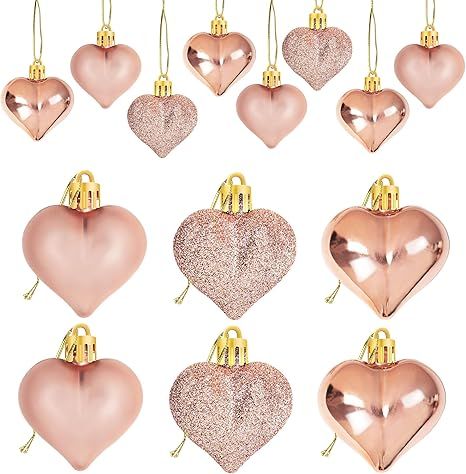 24Pcs Rose Gold Valentine's Day Heart Shaped Ornaments - Valentines Heart Decorations - Heart Sha... | Amazon (US)